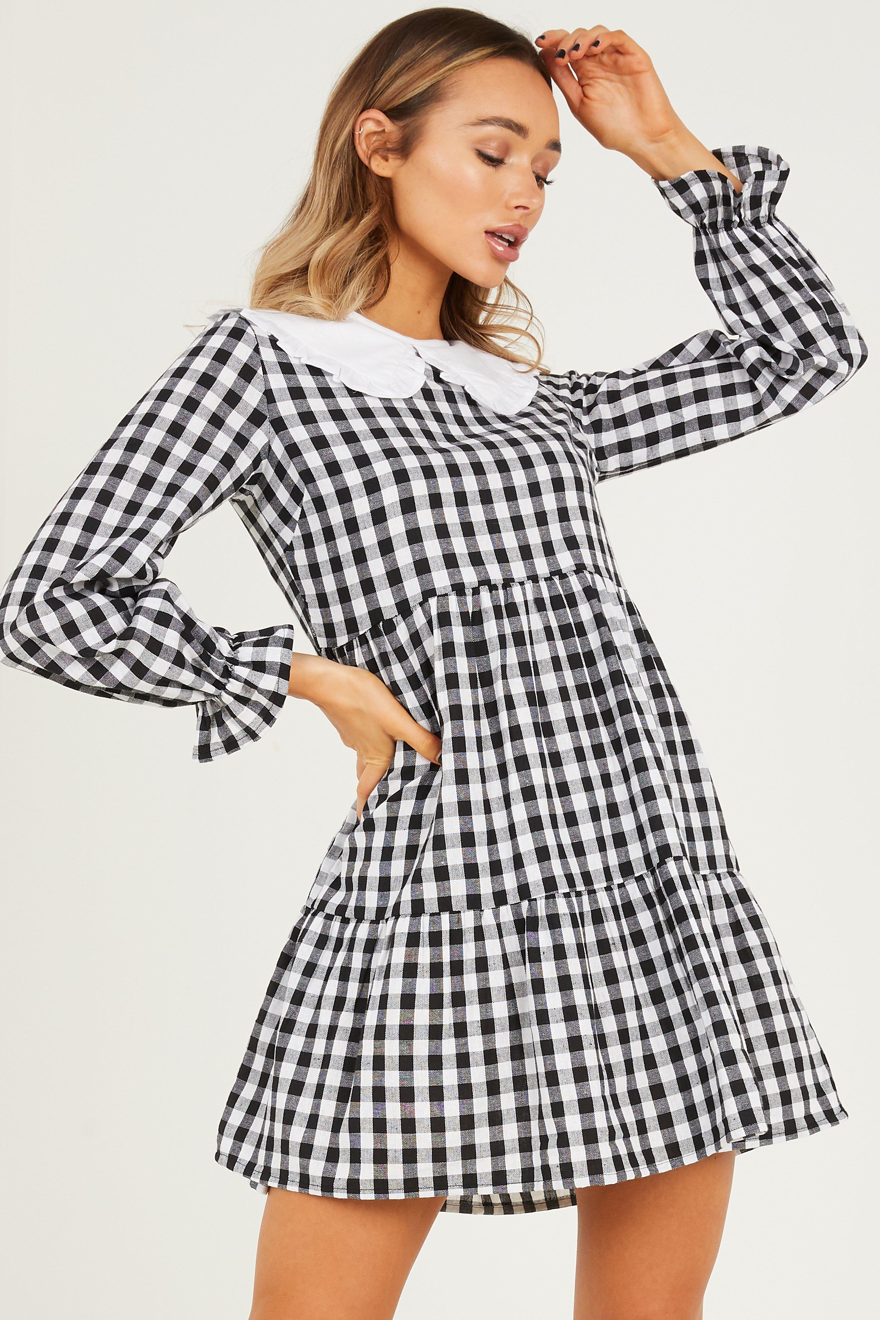 White Gingham Tiered Dress - Quiz Clothing
